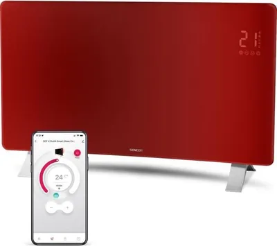Image de Radiateur intelligent Wi-Fi en verre SENCOR SCF 4742RD 2400W 2 niveaux de chauffage Thermostat mur ou pieds Rouge