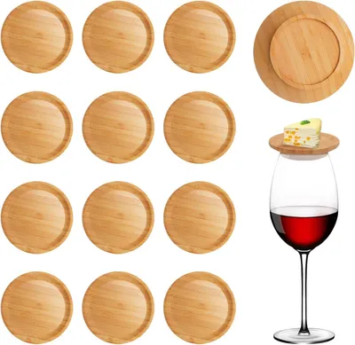 Productafbeelding van Bamboe Wijnglas Topper Ronde Wijnglazen Opzetstukken Houten Charcuterie Planktoppers Geschikt Voor Wijnglazen Desserts Dranken Kaarsen - Set van 12