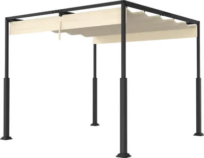 Produktbild von TRMLBE Pergola 3x3 m Garten Pavillon mit Beige Verschiebbar Schiebedach, Pergola Wasserdicht Stabil Winterfest Gartenpavillon aus Metall Rahmen & Polyestergewebe, für Garten Balkon Terrasse