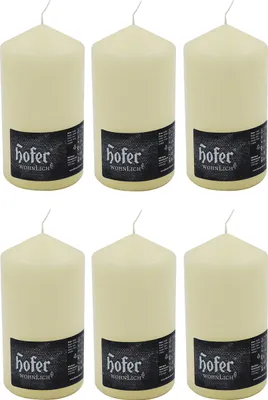 Produktbild von HOFER Blockkerzen 6 Stück Beige 8x15 cm – 60h Brenndauer, Stumpenkerzen ohne Duft – Tropffrei, Wachskerzen