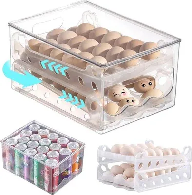 Image de Bac à œufs automatique à trois rangées pour réfrigérateur - avec couvercle - 36 œufs