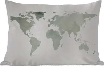 Produktbild von MuchoWow® Outdoor Kissen - Weltkarte - Grau - Aquarell - 50x30 cm - Wetterfest - Lounge Kissen - Sofa kissen - Wohnzimmer Dekoration
