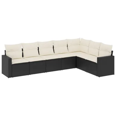 Produktbild von vidaXL 7-tlg. Garten-Sofagarnitur mit Kissen Schwarz Poly Rattan