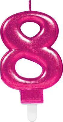 Image de Bougie numérotée Anniversaire "Sparkling Celebrations" 9,3 cm | Rose métallique - chiffre 8