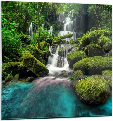 Produktbild von Bilder auf glas - Park Wasserfall Wasser - 70x70cm - Glasbilder - Wandbilder - Kunstdruck - zum Aufhängen bereit - Wanddekoration aus Glas - Glas Bilder - Wandbild auf Glas - Einteilig - GAC70x70-3754