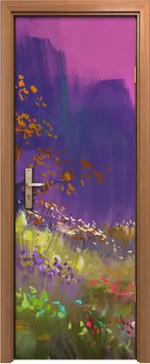 Produktbild von Türposter 70x200 cm Türaufkleber Türtapete Türfolie Klebefolie Kunst Berg Landschaft mit bunte Blumen