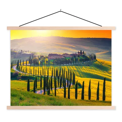 Produktbild von MuchoWow® Textilposter Gras - Sonne - Hügel - Landschaft 40x30 cm mit holzfarbenen Rahmen - Bilder