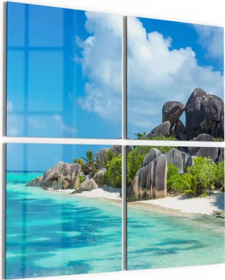 Produktbild von DEQORI Glasbild Echtglas 4x50x50 cm 'Felsformation am Strand' Wandbilder XXL groß
