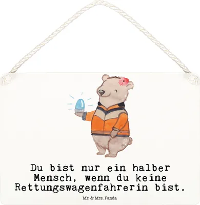 Produktbild von Mr. & Mrs. Panda Schild Rettungswagenfahrerin Herz DIN A6 - Weiß - Geschenk, Wandbild Holz, Türschild, Holzschild, wandtafel, kleine aufmerksamkeit