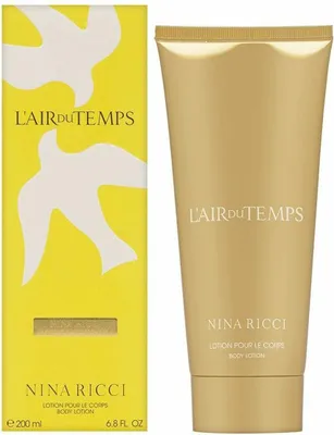 A product shot of Nina Ricci L'Air Du Temps Soft Body Lotion and its packaging.