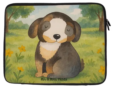 Produktbild von Mr. & Mrs. Panda Laptophülle Hund Entspannen Design 27 x 36 cm - Weiß - Geschenk, Laptop Sleeve, Tasche, Laptoptasche, Süß, Hundespruch, Liebe, Hülle, Entspannt, Notebook