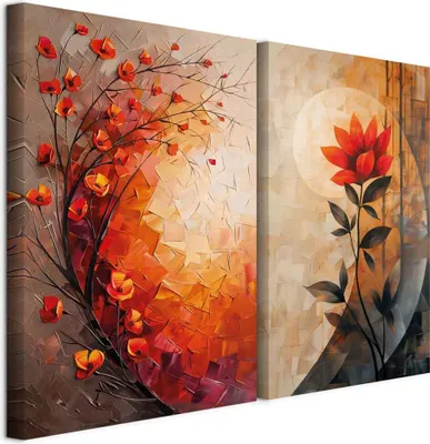 Produktbild von Akustikbild Set Florale 40x30cm 2 Teilig je 20x30cm Collage 2er Mehrteiligen Gemälden Kunstdrucke Wandbild Schallabsorber Akustikplatten - Schlafzimmer Herbstdekoration b-H-10213-b-a