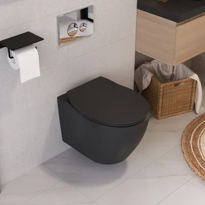 Produktbild von DeerValley Wand wc  spülrandlos 1.6 GPF/1.1 GPF Doppel Wand toilette, weiche geschlossene kompakte , schwarz wassertank-WC, DV-1F0069B-CF