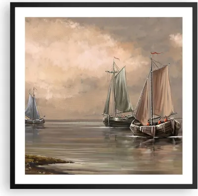 Produktbild von Gerahmtes Poster - Schwarzer Rahmen - Meer Boot Fischer - 60x60 cm - Wand Bild - Wanddeko - Wandbilder - Kunstposter - Wandposter - Bilderrahmen - Bilder - Kunstdruck - Wandbild - P2BAC60x60-3514