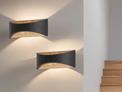 Produktbild von 2er SET LED Updown Wandlampen Schwarz Gold für indirekte Wandbeleuchtung innen