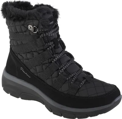 A single black winter boot is shown against a white background.