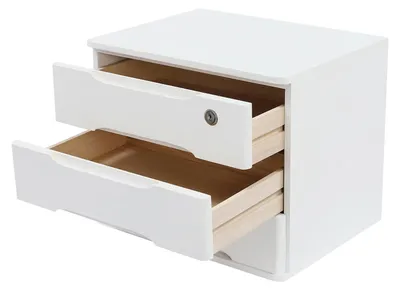 Obrázok produktu pre Organizér na stôl – drevená úložná skrinka – 3 police – uzamykateľné zásuvky – biela