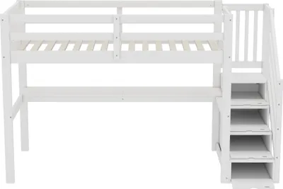 Produktbild von Flieks Etagenbett 90x200cm mit Schreibtisch, Hochbett mit Treppe und Regal, Kinderbett mit Rausfallschutz und Lattenrost, Einzelbett Holzbett, Weiß