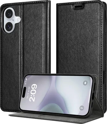 Image de Cadorabo Housse pour Apple iPhone 16 en NOIR DE NUIT Housse de protection avec fermeture magnétique, fonction stand et porte-carte Flip Case Cover Etui Handy Klapp Hülle Book Tasche