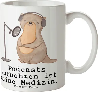 Produktbild von Mr. & Mrs. Panda Tasse Otter Podcast aufnehmen - Weiß - Geschenk, Podcasterin, Kaffeebecher, keramik, Becher, Podcaster, Produzieren, cappuccinotasse, Kaffeetasse