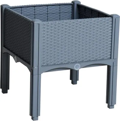 A raised garden bed with a rattan-like texture, shown from a three-quarter angle against a white background.