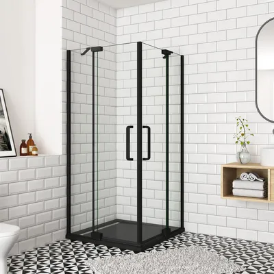 Produktbild von 80x80x195cm 8mm NANO ESG schwarze Drehtür Eckeinstieg Duschabtrennung Duschkabine Dusche