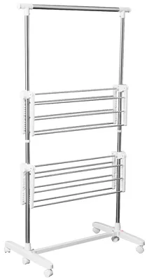 Image de Étagère à linge - Séchoir à linge à 3 niveaux - Extensible - Ailes pliables - Avec roulettes - 154 cm - Blanc
