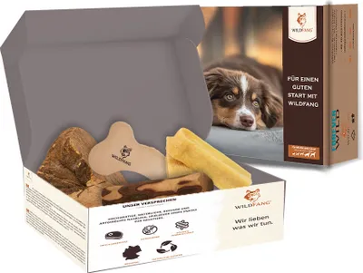 Produktbild von Starter Set für Welpen S - kleine Hunderassen bis 15 kg, Kaupaket "Jungspund", Kauwurzel, Lederknochen, Olivenholz, Kaukäse