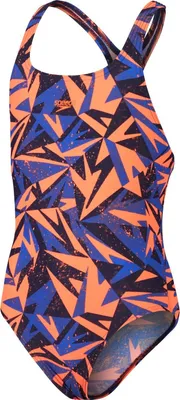 Image de Maillot de bain Speedo Hyperboom pour filles, résistant au chlore, couleur : bleu-orange, tailles enfant : 116