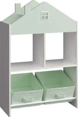 Produktbild von Kinderregal 'Vipsali' mit 2 Faltboxen Haus-Optik 90 x 60 x 27 cm Mintgrün / Weiß