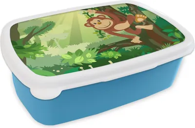 Produktbild von KitchenYeah® Lunchbox Brotzeit Brotdose 17x11 cm Affe - Dschungel - Jungen - Mädchen - Blumen - Kinder Kinder Brotzeitdose - Lunch - Kunststoff  - Brotbüchse - Sandwichbox - Lunchbox für Kinder