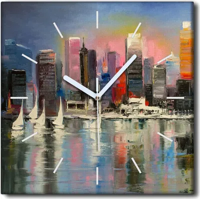 Produktbild von Coloray Uhr auf Leinwand 30x30 cm Wand Uhr Dekoration Wohnzimmer Segeltuch weiße Zeiger -Stadtwasserboot.
