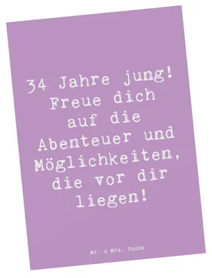 Produktbild von Mr. & Mrs. Panda Postkarte Spruch 34. Geburtstag - Lavendeltraum - Geschenk, Fotokarte, Sprüche, bildkarte, Postkarten, Ansichtskarte, Alles gut zum, Happy Birthday