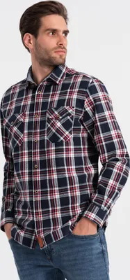 Zdjęcie produktu dla Ombre Clothing Koszula męska z długim rękawem Ilihorn granatowo-czerwony L