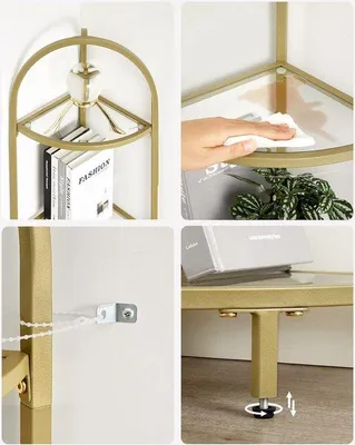Produktbild von Famanu Eckregal Freistehender Pflanzenständer - 5 Etagen Glasregale - Hohe Ablageflächen - Modernes Design - Goldene Farbe