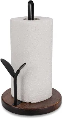 Imagen del producto de Soporte de rollos de cocina Ibenzoa® de pie, fabricado en madera y acero, color , para rollos de cocina de 23 cm (9 pulgadas), diseño minimalista y base estable