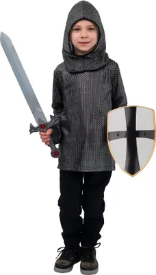 Produktbild von Kettenhemd mit Haube silber Ritter Kostüm Karneval Fasching Kinder, Groesse:116