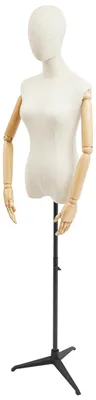 Produktbild von Damen-Schaufensterpuppe - Oberkörper mit Dreibeinstativ - Höhenverstellbar 65–120 cm - Leinenbezug - Holzhände - Schwarz