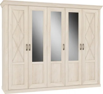 Produktbild von Furniture24 Kleiderschrank Kashmir KSMS85,Schlafzimmerschrank, 5 Türiger Drehtürenschrank, Schrank mit 5 Einlegeboden, Spiegel und 2 Kleiderstangen in Pinie Weiß Nachbildung
