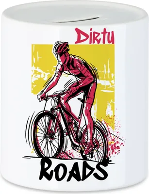 Produktbild von Dirty Roads Spardose Fahrrad Motiv für Sportbegeisterte und Hobby Radfahrer Fahrradfahrer Fahrradfahrerin