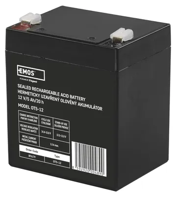 Imagen del producto de EMOS: Batería de plomo-ácido de 12 V/5 Ah, sin mantenimiento, con terminales tipo faston de 6,3 mm, modelo B9679