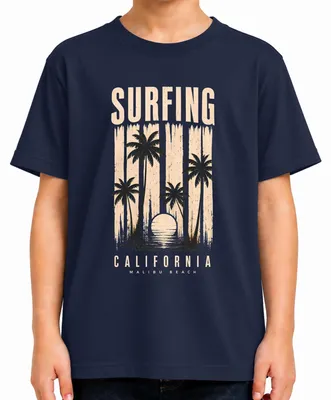 Produktbild von Surfing California Malibu Beach Vintage Retro Sunset Palm Surfer Kinder T-Shirt, Navy, 128