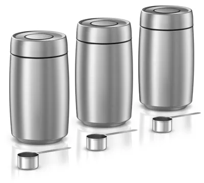 Produktbild von Arendo Kaffeedosen 3er Set je 1450 ml Edelstahl, luftdicht, Aromadosen mit Vakuum-Klickdeckel und Messlöffel für Kaffeebohnen Kaffeepulver Proteinpulver Mehl Zucker