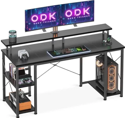Image de ODK Gaming Bureau Noir, avec étagère Réversible, 120x50cm