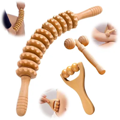 Produktbild von Set mit 3 Holz-Faszienrollen für die Massage