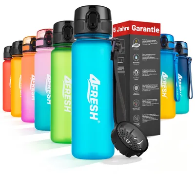 Produktbild von 4FRESH Trinkflasche 500 ml aus Tritan – BPA-freie Wasserflasche mit Sieb, auslaufsicher, Sportflasche klein für Fitness, Schule & Alltag