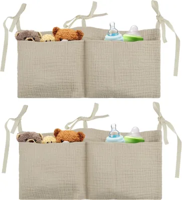 Imagen del producto de Organizador para cuna, 2 en 1, 2 unidades, 100% algodón, para pañales y juguetes