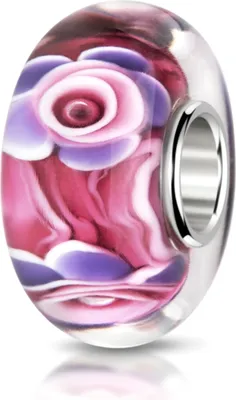 Produktbild von MATERIA by Matthias Wagner Blüten Glas Bead Anhänger pink lila Blumen für Beads Armband mit Silber Hülse 435
