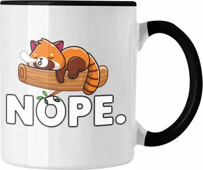 Produktbild von Trendation - Fauler Roter Panda Tasse Musik Kinder Geschenkidee für Jungs Mädchen Lustige Grafik Nope (Schwarz)