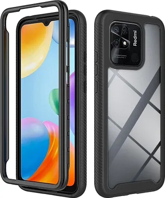 Produktbild von Redmi 10C Hülle, Hybrid Transparente Rückseite Robust TPU Bumper Rutschfest Stoßfest Ganzkörper Schutzhülle für Xiaomi Redmi 10C Schwarz